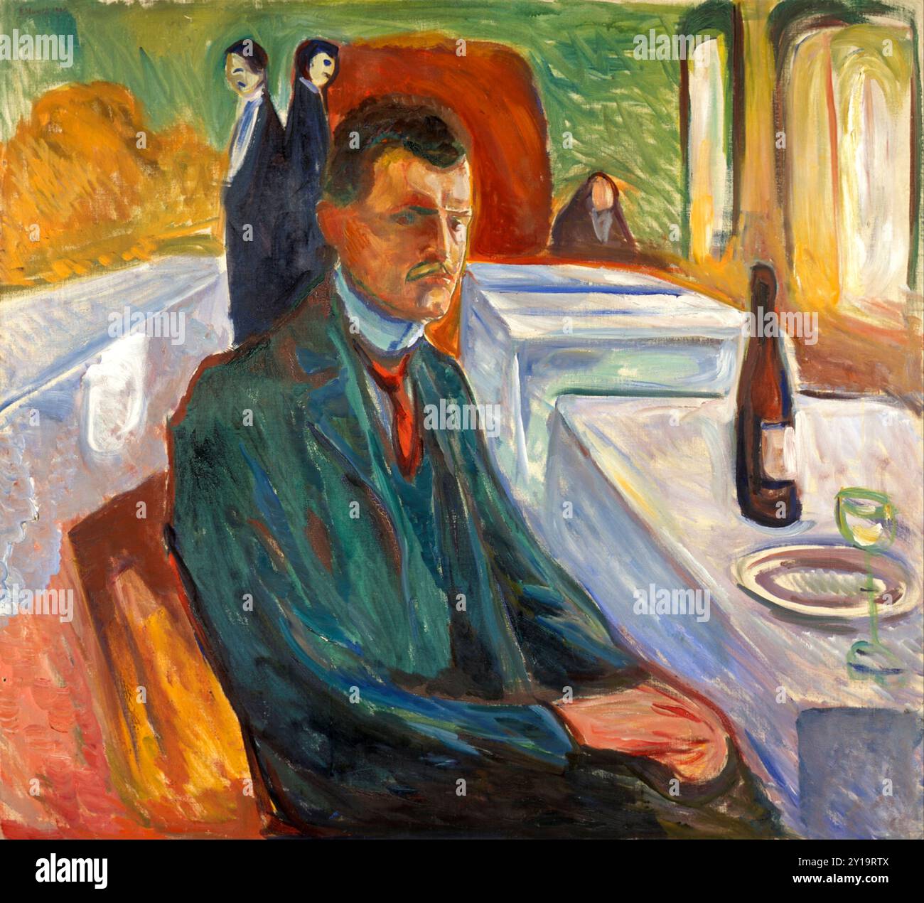 Autoportrait avec une bouteille de vin, 1906, peinture d'Edvard Munch Banque D'Images