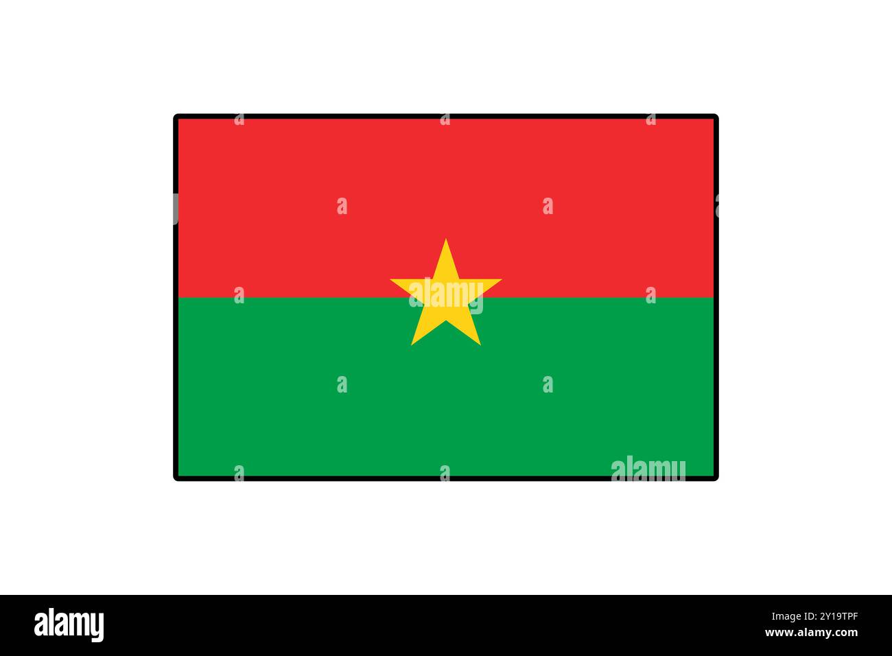 Le drapeau du Burkina Faso présente un tricolore horizontal de rouge, vert et jaune, représentant l'identité et l'unité de la nation, mettant en vedette une étoile à cinq branches. Illustration de Vecteur
