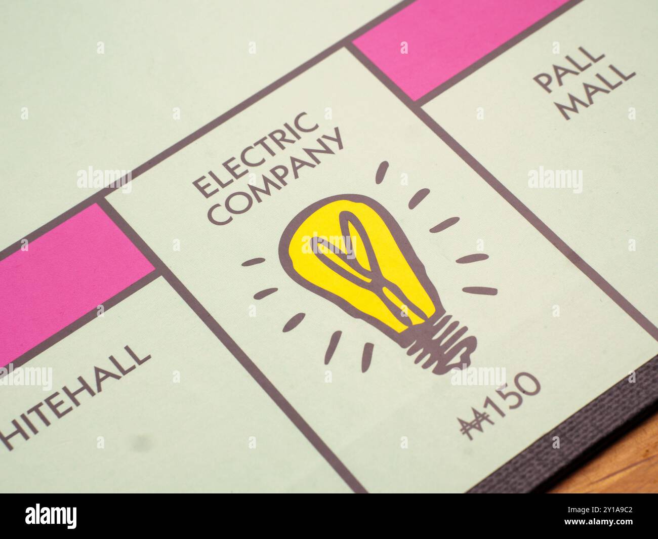 Gros plan de la place Electric Company sur un jeu de société Monopoly Banque D'Images