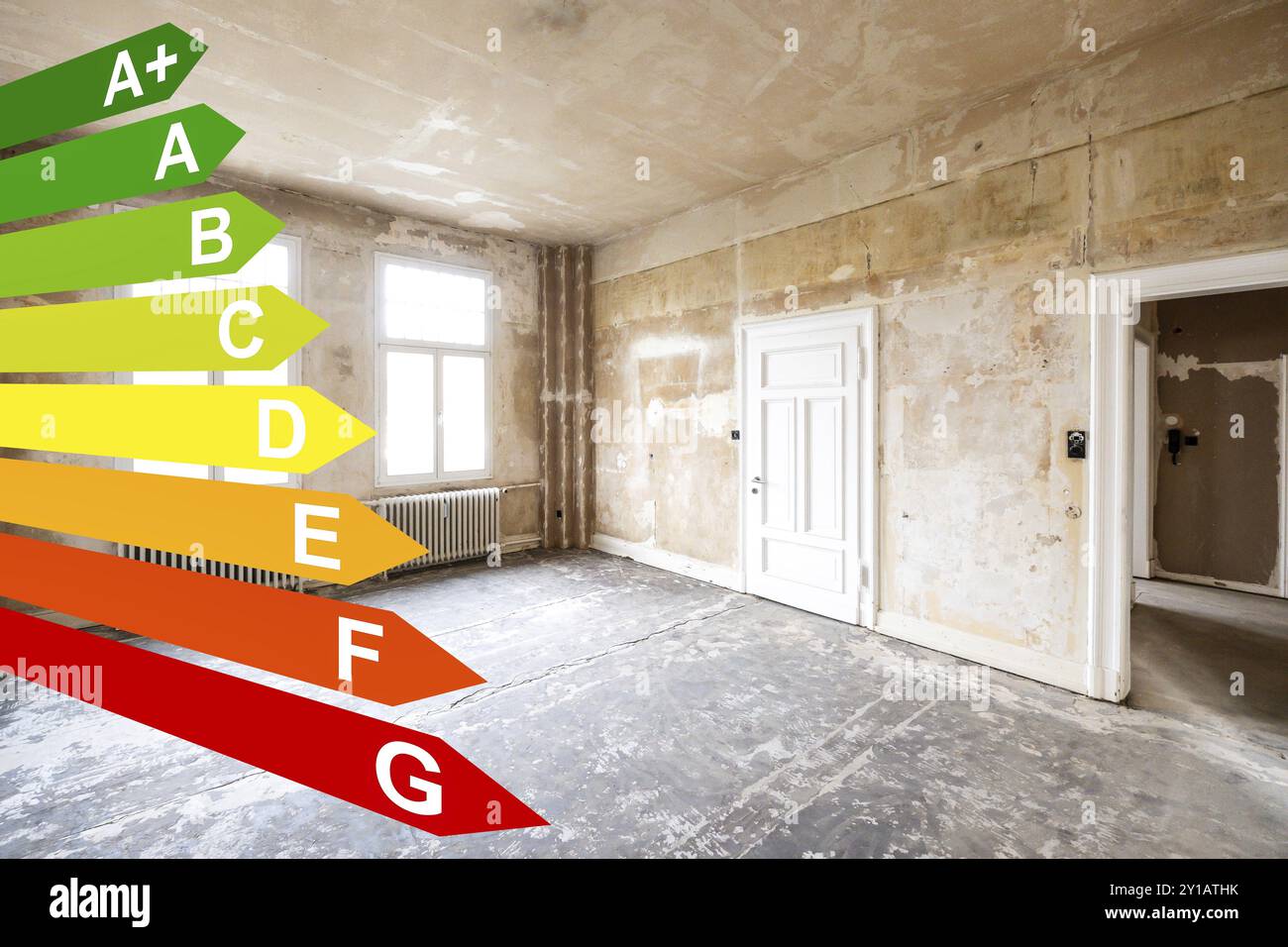 Classes d'efficacité énergétique, rénovation de base d'une ancienne villa à Remscheid, Allemagne, Europe Banque D'Images Classes d'efficacité énergétique, rénovation de base d'une ancienne villa à Remscheid, Allemagne, Europe Banque D'Images