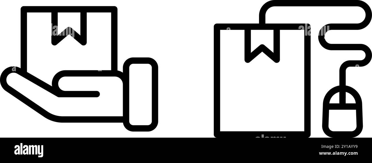 commande de ligne d'icône et concept d'expédition, livraison de boîte de main et commerce électronique en ligne. Fichier modifiable Illustration de Vecteur
