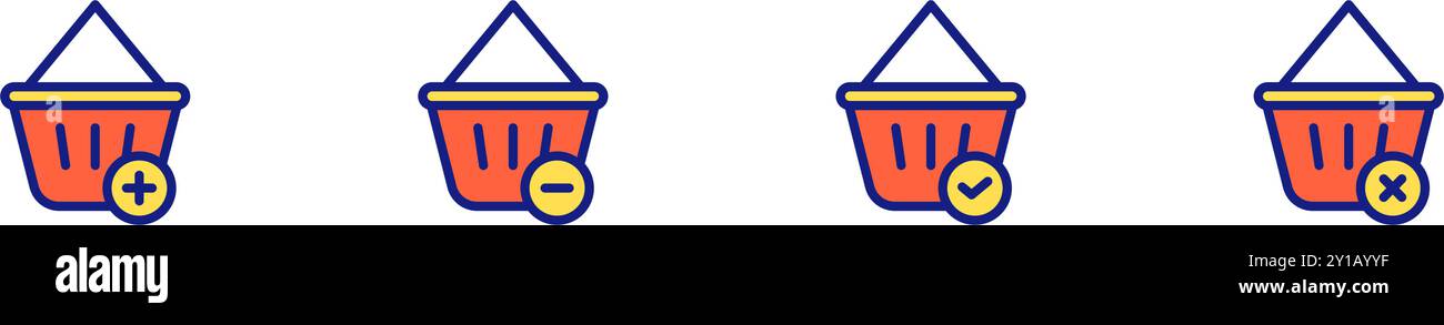 icône ui bouton panier ou panier avec des symboles plus, moins, vérifier et annuler. Fichier modifiable Illustration de Vecteur