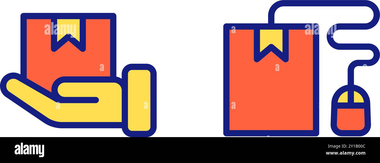 concept d'ordre coloré et d'expédition de ligne plate d'icône, livraison de boîte de tenue de main et commerce électronique en ligne. Fichier modifiable Illustration de Vecteur