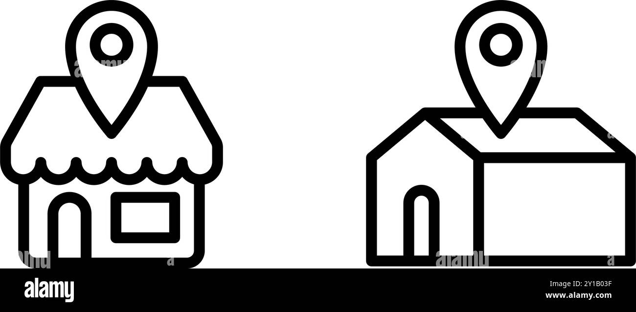 Icône ligne PIN emplacement magasin et domicile, livraison de cartes. Fichier modifiable Illustration de Vecteur