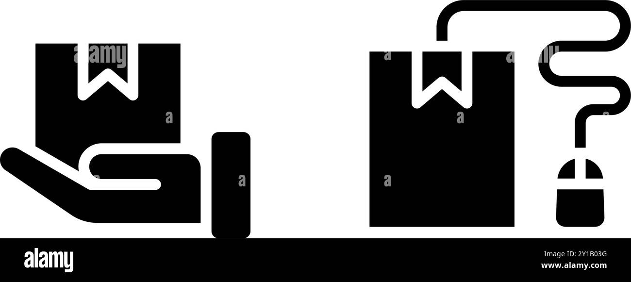 icône solide ou glyphe commande et concept d'expédition, livraison de boîte de main et commerce électronique en ligne. Fichier modifiable Illustration de Vecteur