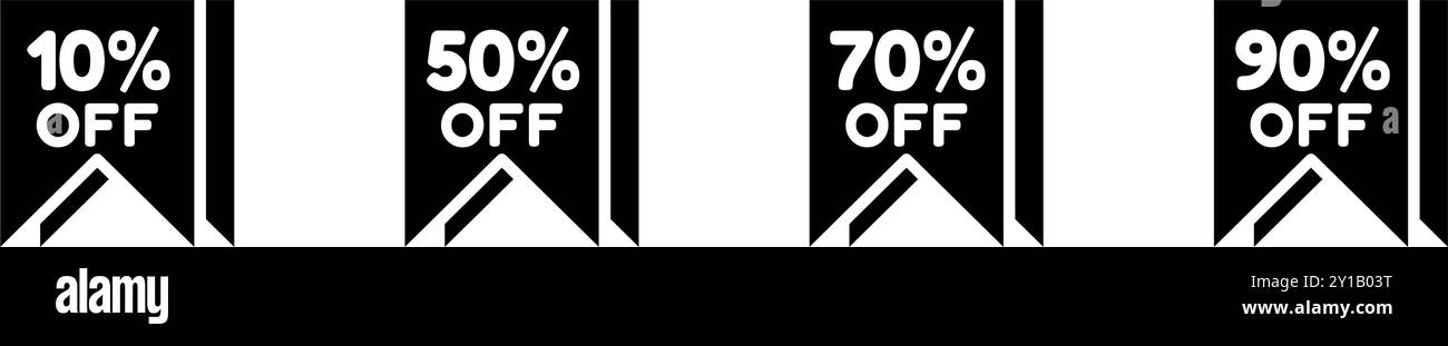 réduction de ruban de ligne d'icône dix pour cent, moitié prix, soixante-dix pour cent et quatre-vingt-dix pour cent, étiquette étiquette prix off. Fichier modifiable Illustration de Vecteur