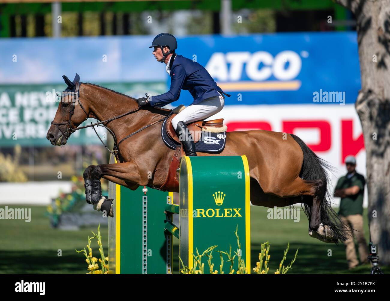 Calgary, Alberta, Canada, 5 septembre 2024. Daniel Deusser (GER) Riding Gangster vh Noddevelt, The Masters Showjumping, - Cana Cup - Credit : Peter Llewellyn/Alamy Live News Banque D'Images