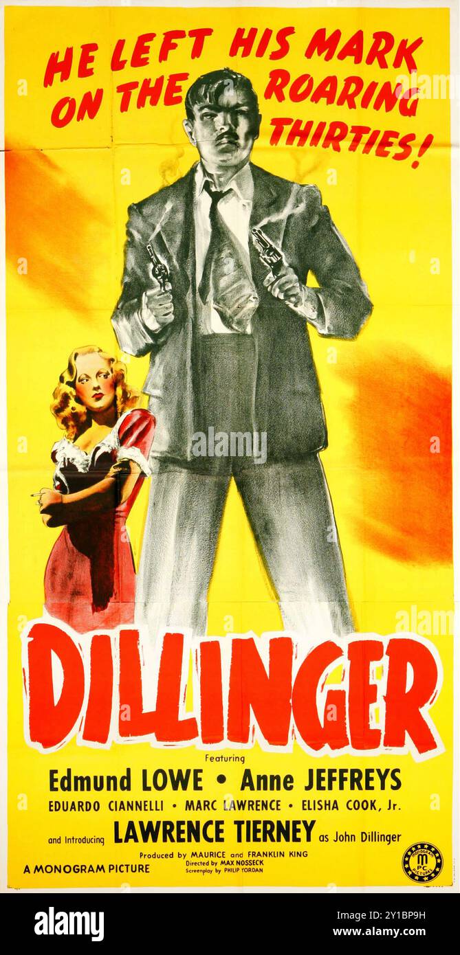 Affiche de film Vintage 3 feuilles - Dillinger (Monogram, 1945). Lawrence Tierney, Edmund Lowe, Anne Jeffreys Banque D'Images Affiche de film Vintage 3 feuilles - Dillinger (Monogram, 1945). Lawrence Tierney, Edmund Lowe, Anne Jeffreys Banque D'Images