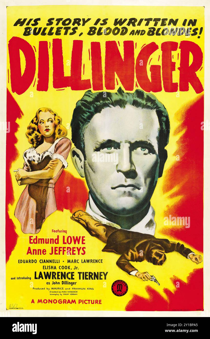 Affiche de film vintage - Dillinger (Monogram, 1945). Lawrence Tierney, Edmund Lowe, Anne Jeffreys Banque D'Images Affiche de film vintage - Dillinger (Monogram, 1945). Lawrence Tierney, Edmund Lowe, Anne Jeffreys Banque D'Images