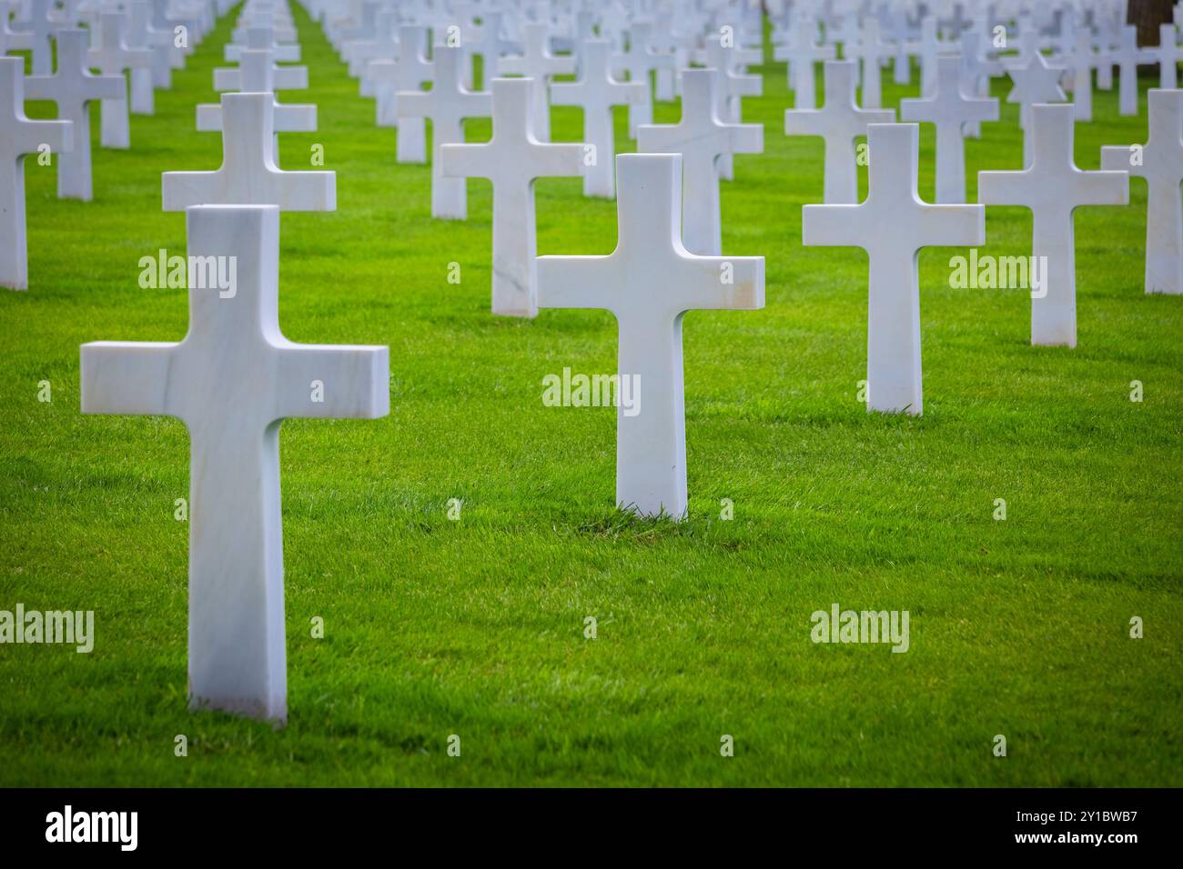 Vue sur le cimetière américain à Omaha Beach. Colleville-sur-mer, Normandie, France, Europe occidentale. Banque D'Images
