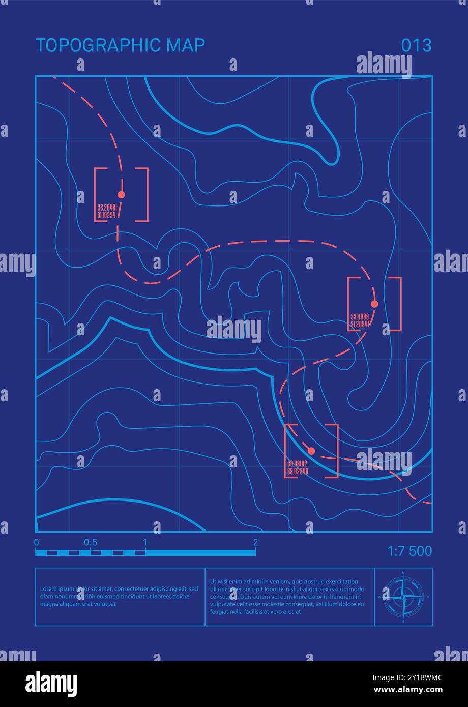 Plan topographique architectural plan de site, ensemble d'affiches de contour de relief. La ligne abstraite représente l'élévation du terrain avec un style artistique minimaliste Illustration de Vecteur