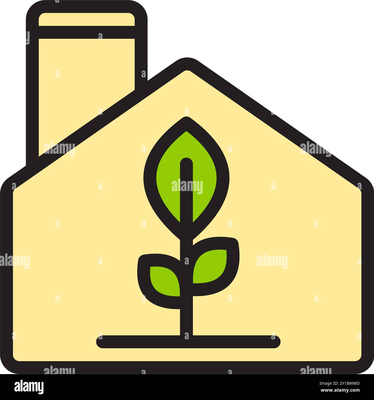 Icône maison plate et cheminée avec l'écologie des feuilles, la nature va au vert et sauver la terre. Fichier modifiable Illustration de Vecteur