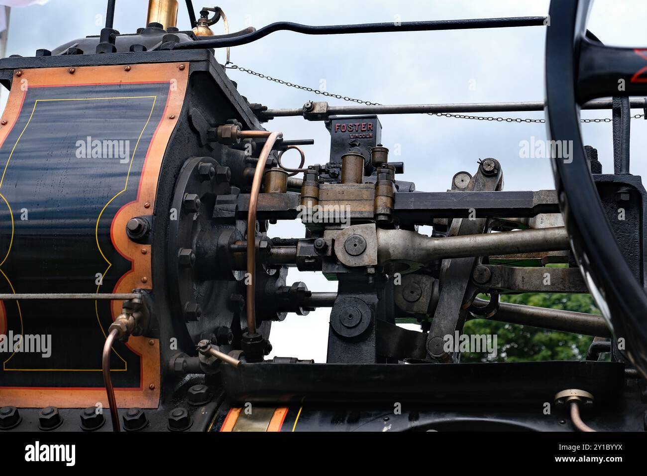 Détail du moteur de traction vintage propulsé par vapeur. Banque D'Images