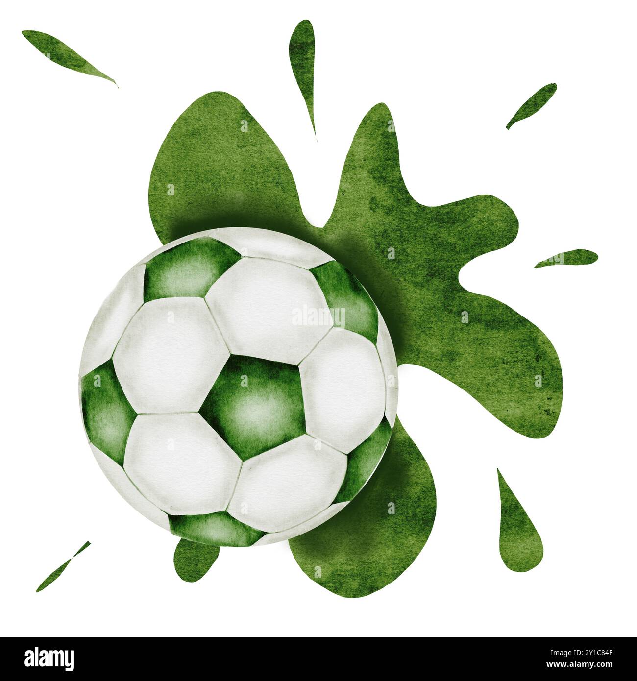 Aquarelle de ballon de football. Ballon de football illustration dessinée à la main isolé sur fond blanc. EQUIPEMENT sportif. Pour le logo du club de football, l'affiche et Banque D'Images