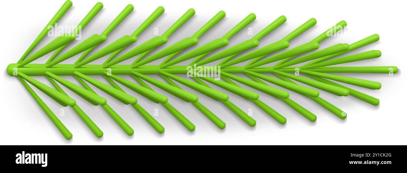 Branche horizontale d'épinette en plastique vert avec des aiguilles denses illustration vectorielle de conception décorative de Noël artificielle. Écologie sécurité boule de Noël indoo Illustration de Vecteur