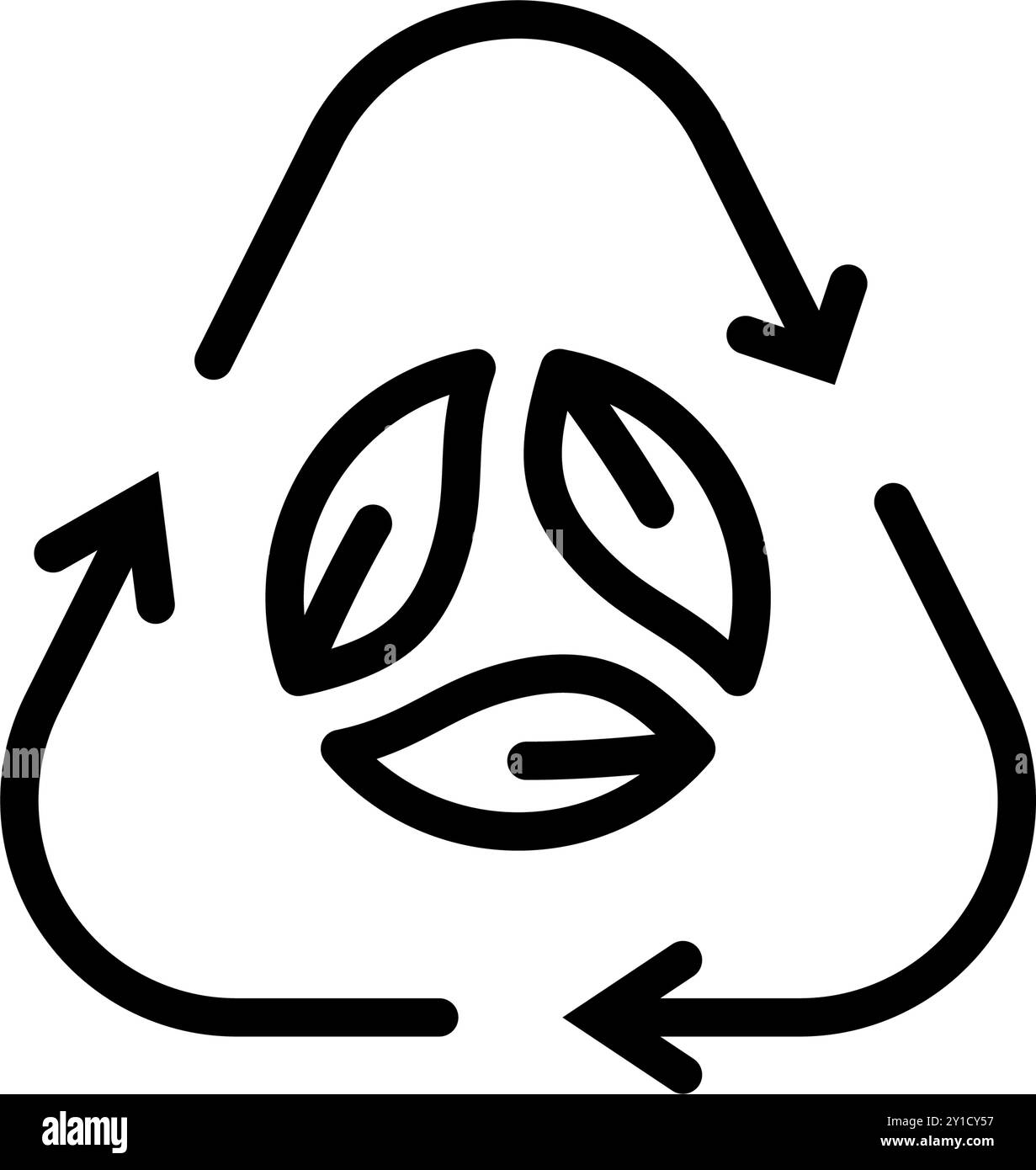 Triangle de recyclage de feuille de ligne d'icône, la nature devient verte et sauve la terre. Fichier modifiable Illustration de Vecteur