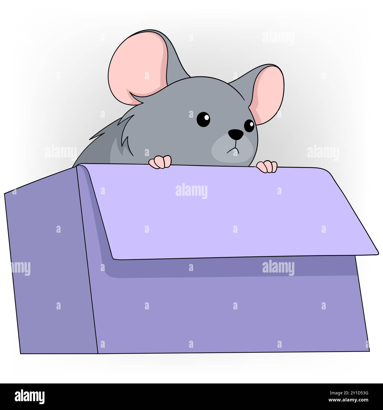 illustration de dessin animé doodle du comportement animal, souris mignonne jetant un coup d'œil de l'intérieur d'une boîte en carton Illustration de Vecteur