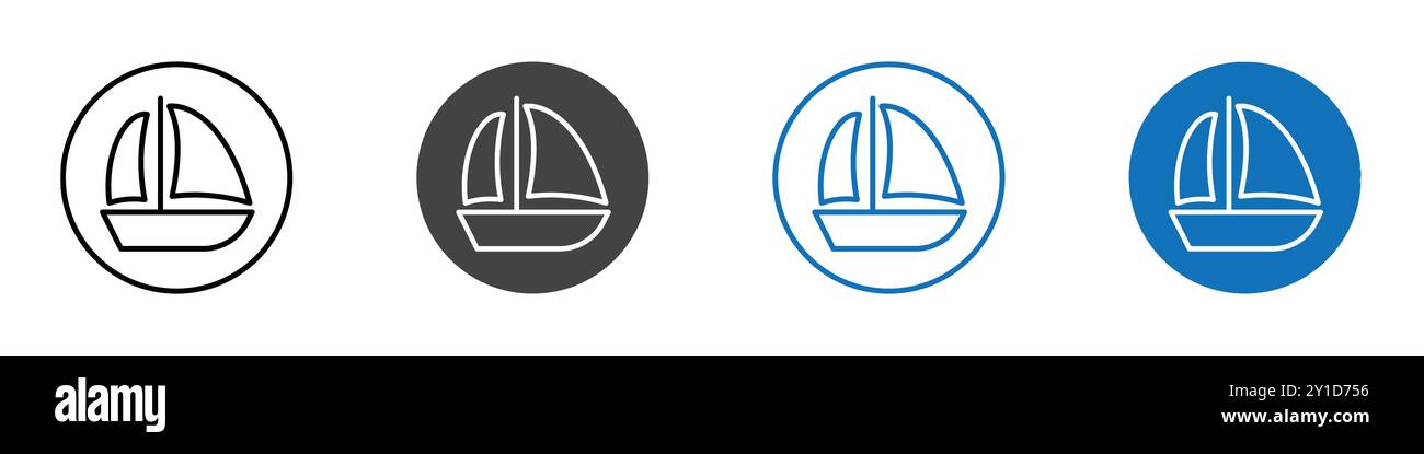 Signe de logo de bateau à voile dans l'ensemble de contour de ligne mince et la collection de groupe Illustration de Vecteur