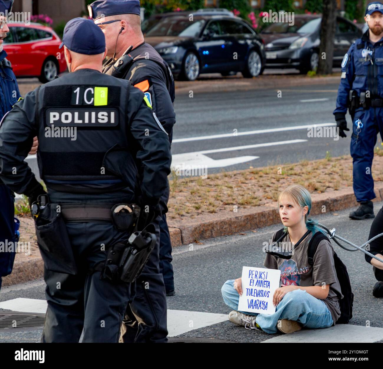 La manifestation de Boiling point (Kiehumispiste) organisée par extinction Rebellion Finland (Elokapina) à Helsinki, Finlande, le 3 septembre 2024. Banque D'Images