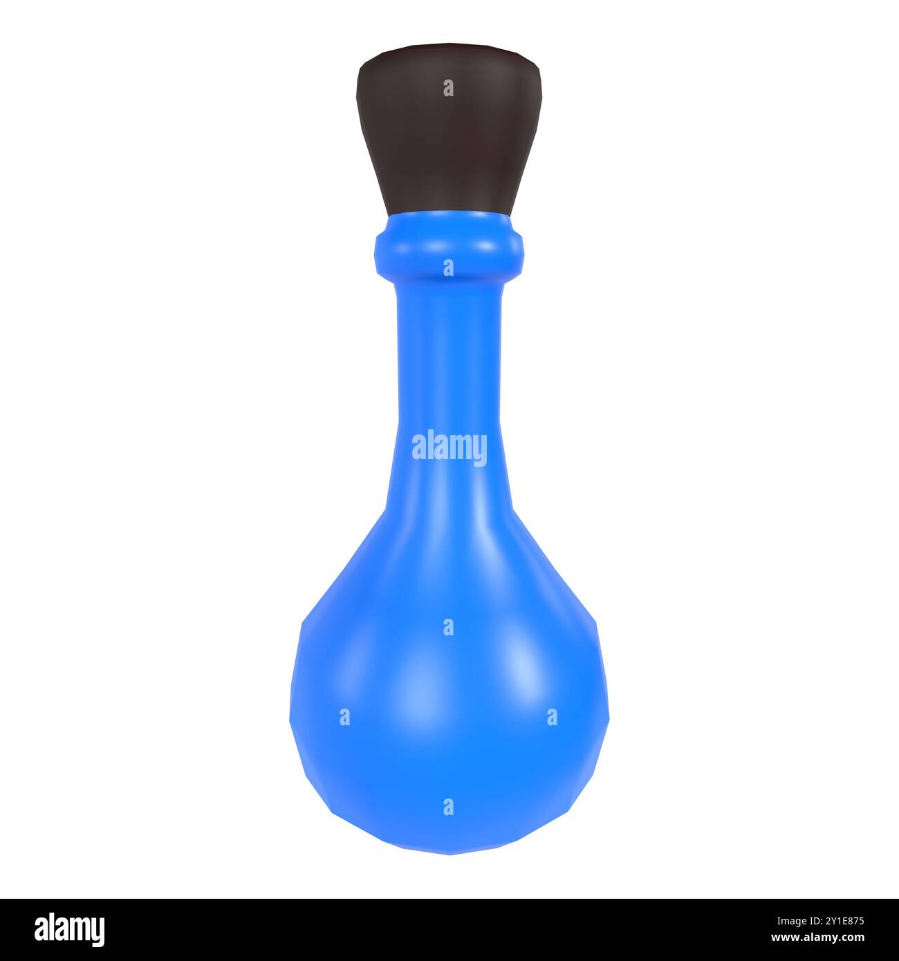 Un flacon de laboratoire bleu se tient debout sur un fond blanc simple, mettant en valeur son design. Banque D'Images