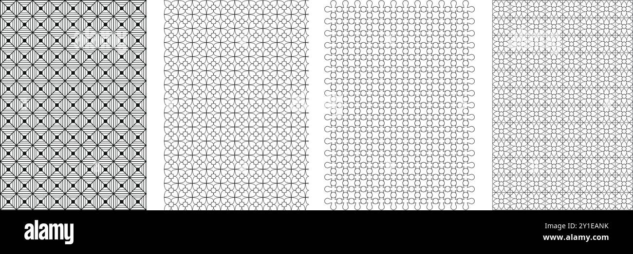 Fond de motif vectoriel abstrait géométrique sans couture, impressions uniques sans fin grises et blanches, ensemble de motifs textiles modernes pour les tissus. Illustration de Vecteur