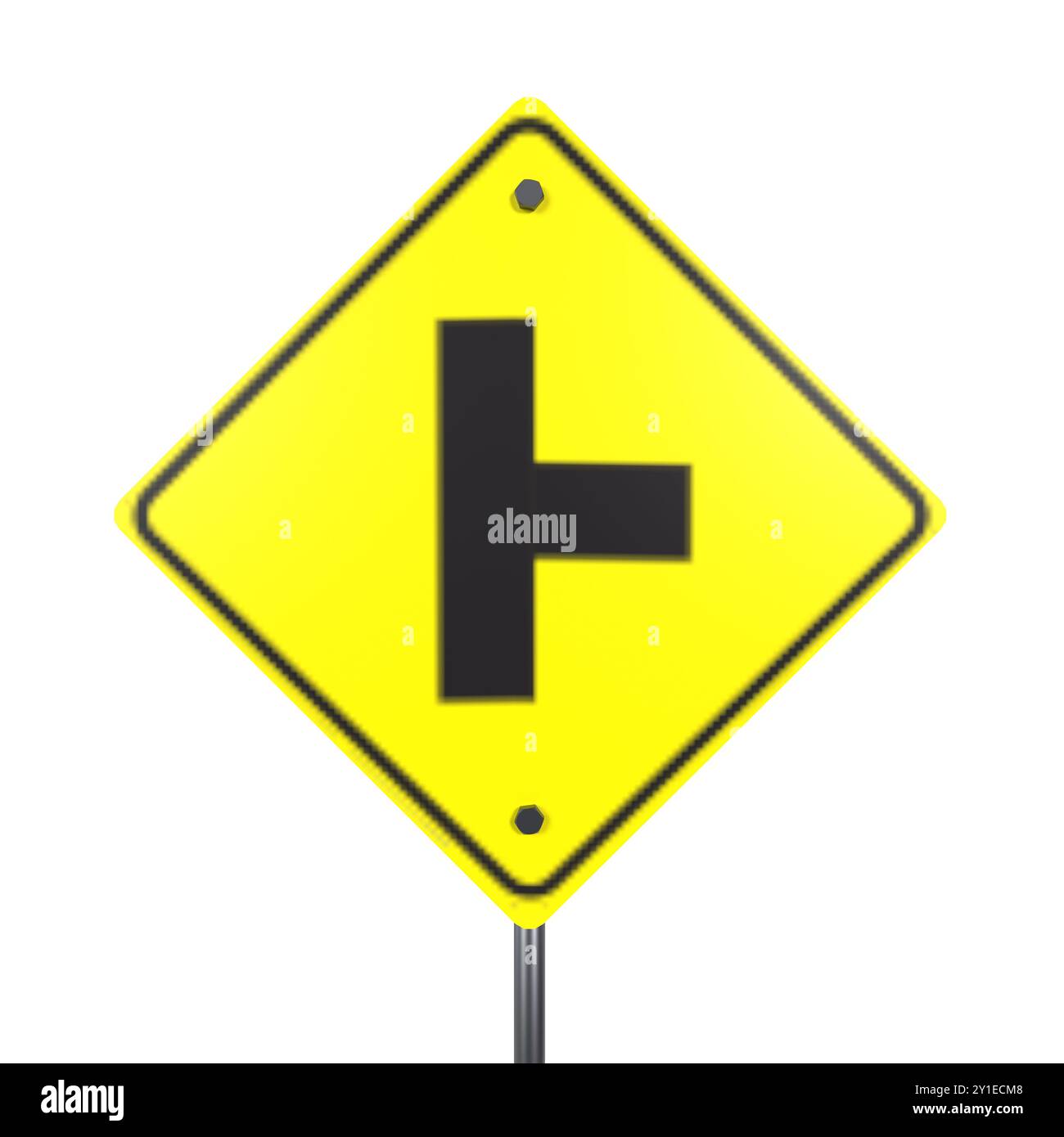 Rendu 3D d'un panneau de signalisation jaune indiquant un virage à gauche. Banque D'Images