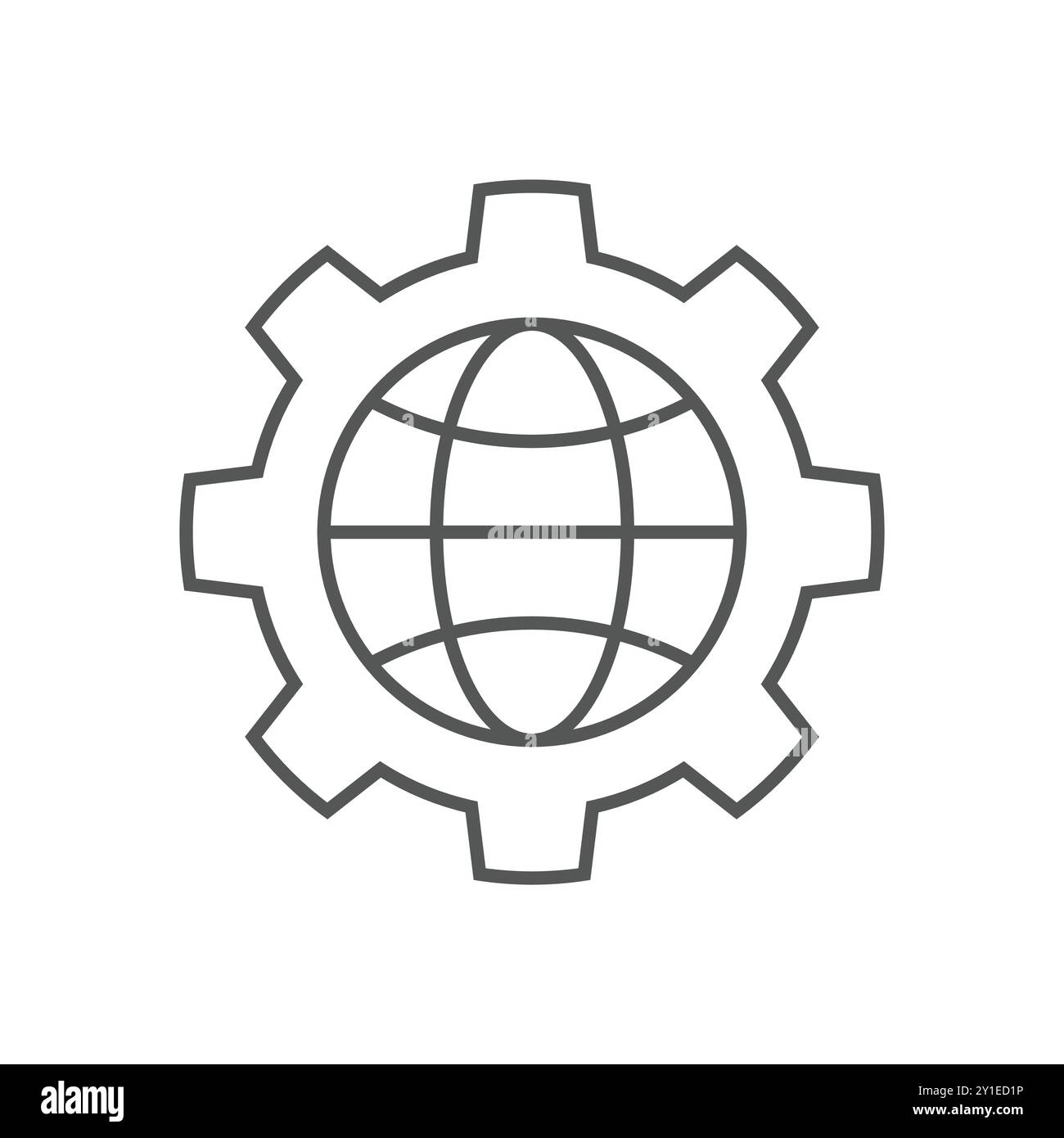 Un symbole de l'industrialisation mondiale. Un engin intégrant le globe, représentant la collaboration technologique internationale. Illustration de Vecteur