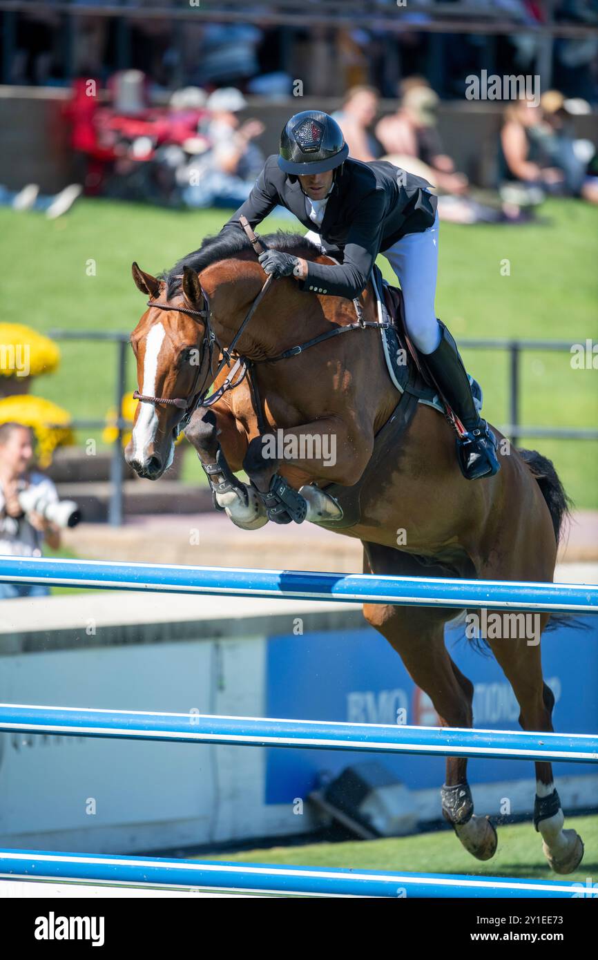 Calgary, Alberta, Canada, 5 septembre 2024. Kevin Staut (FRA) Riding beau de Laubry Z, The Masters Showjumping, - Coupe Cana Banque D'Images