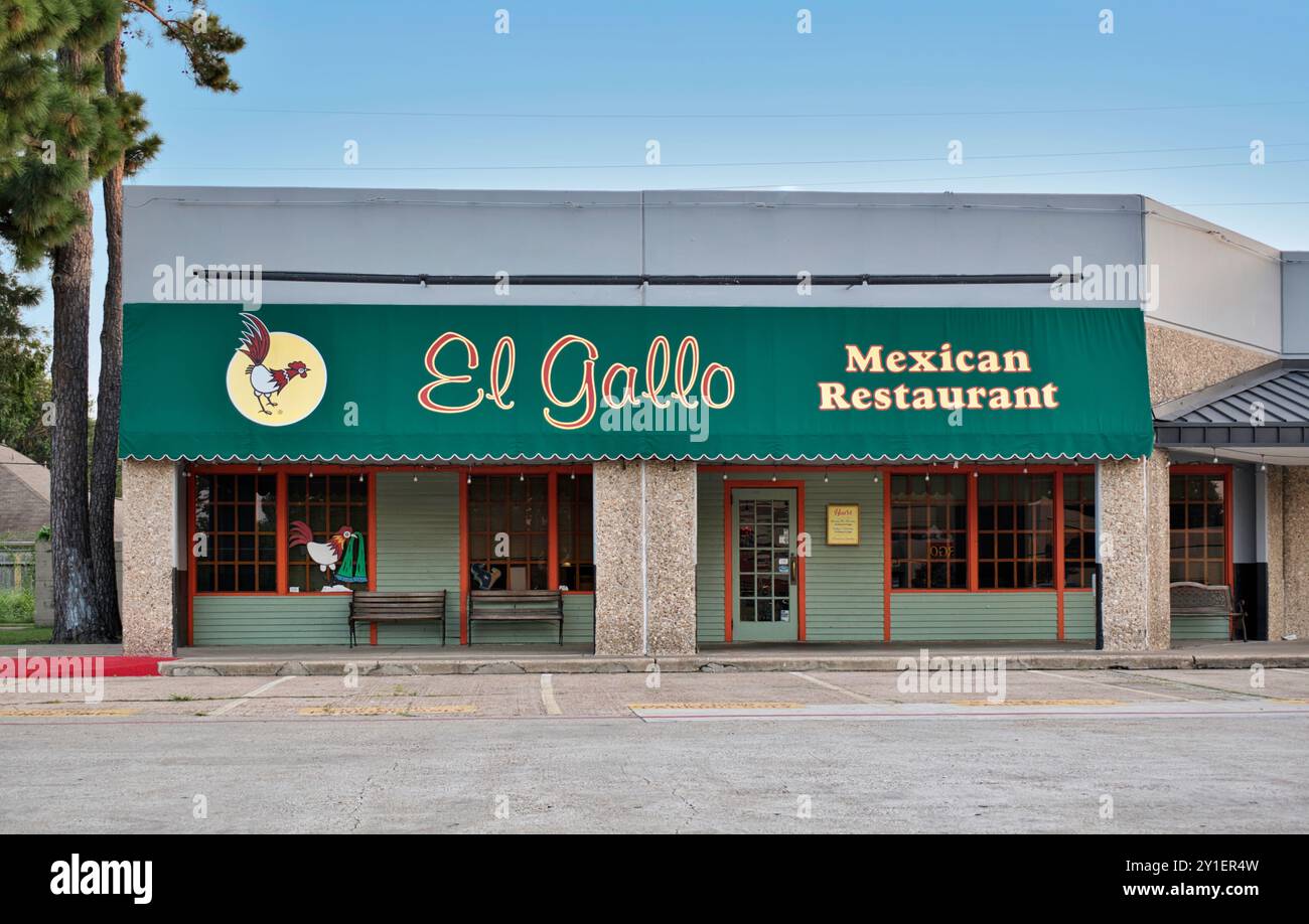 Houston, Texas États-Unis 08-011-2024 : El Gallo Restaurant mexicain Storefront extérieur des affaires locales. Banque D'Images