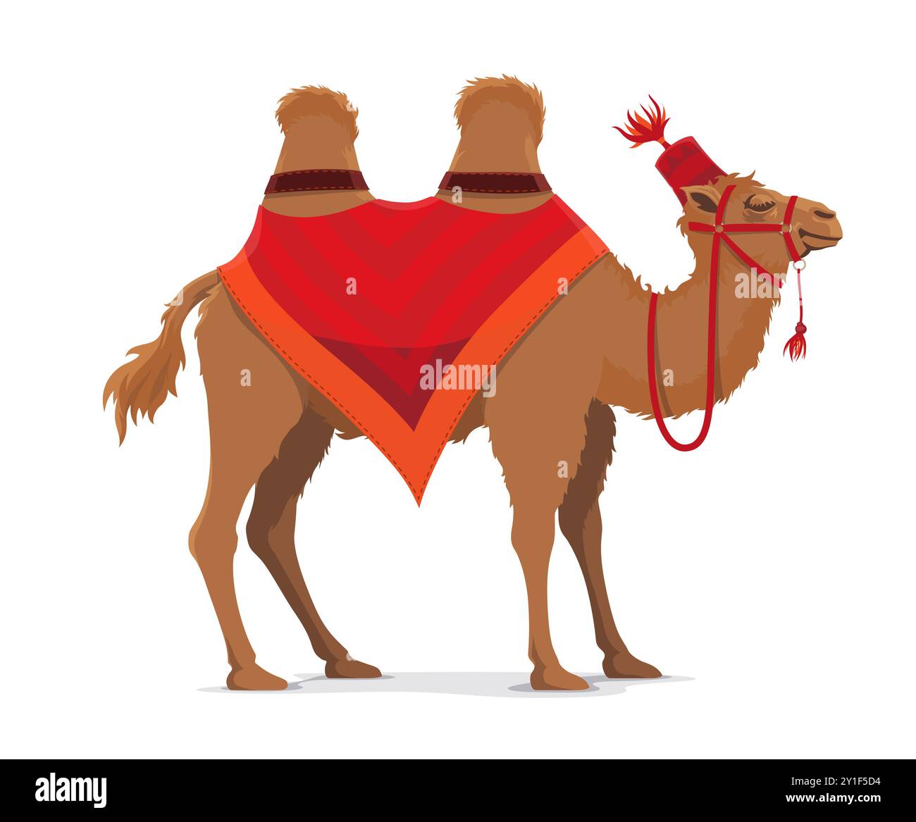 Chameau de cirque de tente, personnage de dessin animé de Funfair Carnival, icône vectorielle. Animal apprivoisé de cirque, drôle de chameau avec selle en chapeau arabe pour spectacle de cirque pour enfants et personnage de dessin animé de divertissement shapito Illustration de Vecteur