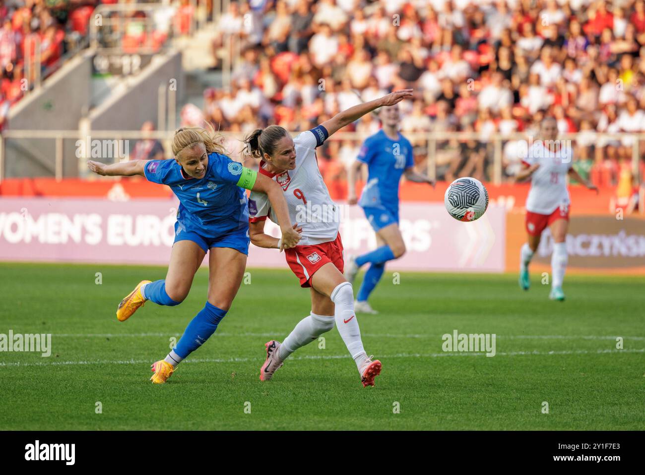 SOSNOWIEC 16.07.2024 FOOTBALL FÉMININ, QUALIFICATIONS EURO 2025, SAISON 2024 2025 POLOGNE VS ISLANDE EWA PAJOR (9) PIOTR FRONT / ARENA AKCJI Banque D'Images