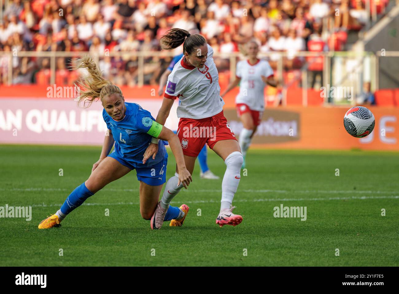 SOSNOWIEC 16.07.2024 FOOTBALL FÉMININ, QUALIFICATIONS EURO 2025, SAISON 2024 2025 POLOGNE VS ISLANDE EWA PAJOR (9) PIOTR FRONT / ARENA AKCJI Banque D'Images