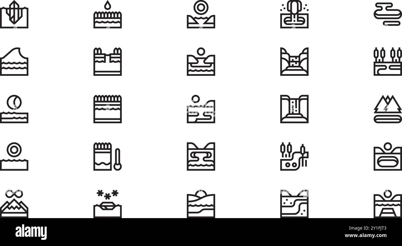 Icônes de l'eau dans la nature Collection d'icônes vectorielles de haute qualité avec Stroke modifiable. Idéal pour les projets professionnels et créatifs. Illustration de Vecteur