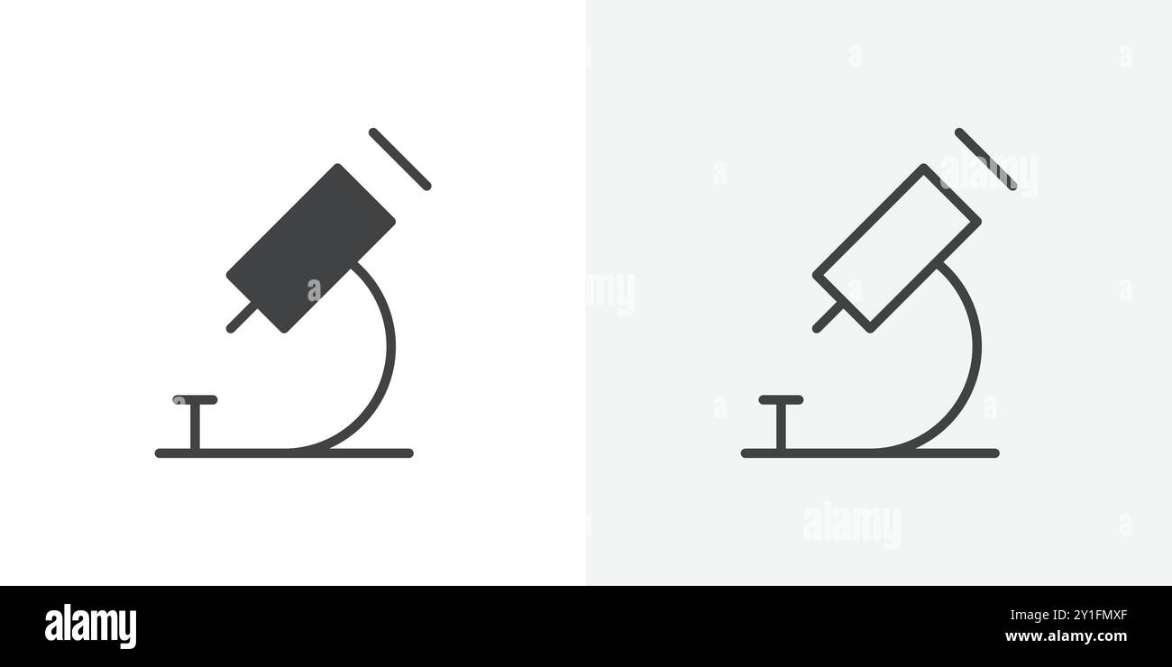 Icône de microscope Collection de contour plat en fond noir et blanc Illustration de Vecteur
