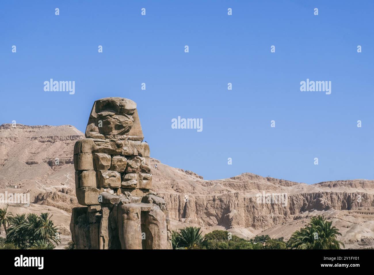 Admirez les colosses impressionnants de Memnon qui se tiennent fièrement debout dans la douce lumière du matin. Ces statues jumelles colossales du pharaon Amenhotep III ont Banque D'Images