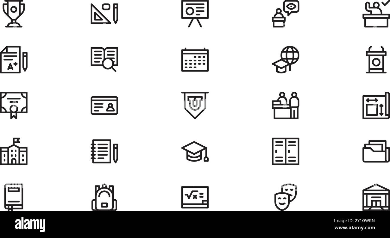 University Icons Collection d'icônes vectorielles de haute qualité avec un trait modifiable. Idéal pour les projets professionnels et créatifs. Illustration de Vecteur
