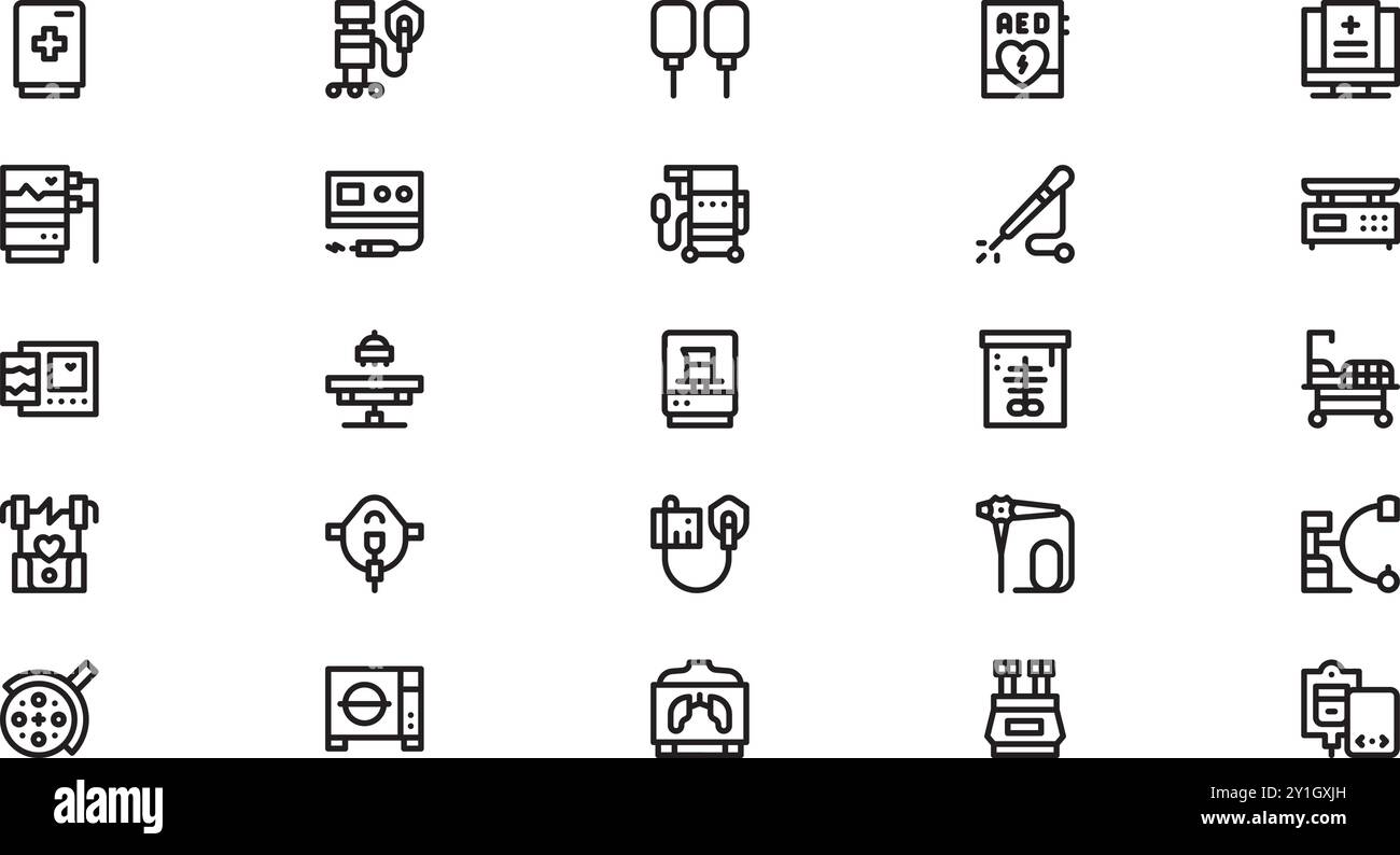 Icônes d'appareils électroniques médicaux Collection d'icônes vectorielles de haute qualité avec Stroke modifiable. Idéal pour les projets professionnels et créatifs. Illustration de Vecteur