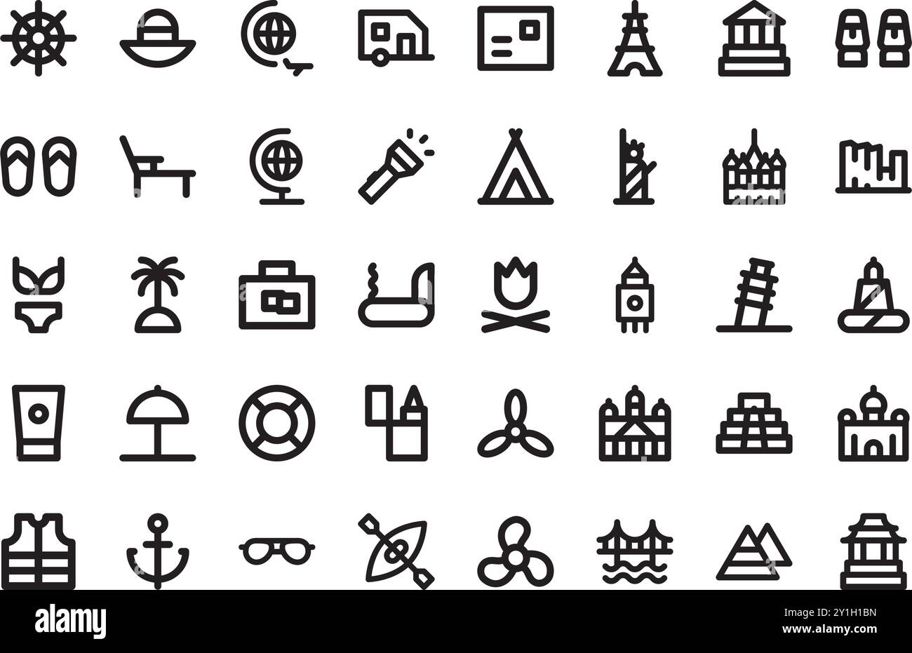 Icônes de compilation d'éléments de voyage Collection d'icônes vectorielles de haute qualité avec contour modifiable. Idéal pour les projets professionnels et créatifs. Illustration de Vecteur