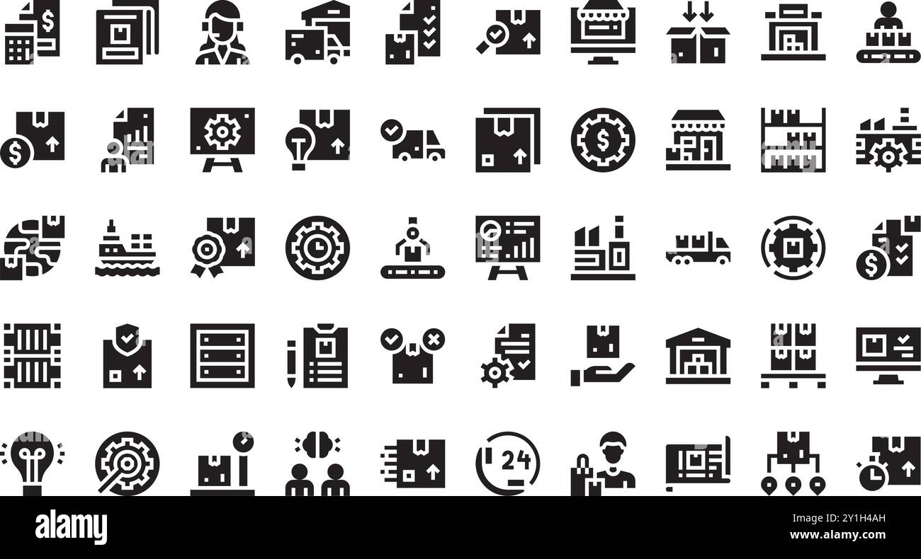 Icônes de fabrication et de distribution Collection d'icônes vectorielles de haute qualité avec contour modifiable. Idéal pour les projets professionnels et créatifs. Illustration de Vecteur