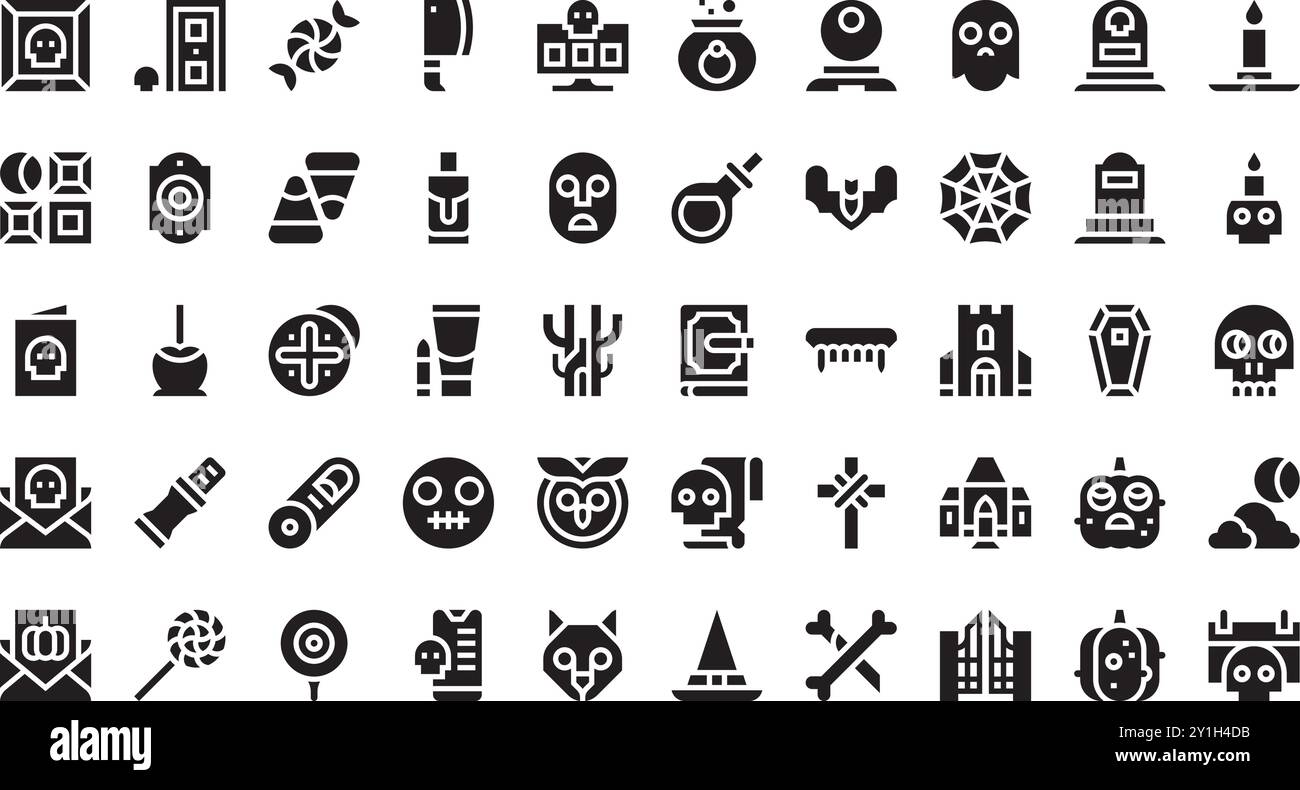 Icônes d'Halloween Collection d'icônes vectorielles de haute qualité avec Stroke modifiable. Idéal pour les projets professionnels et créatifs. Illustration de Vecteur