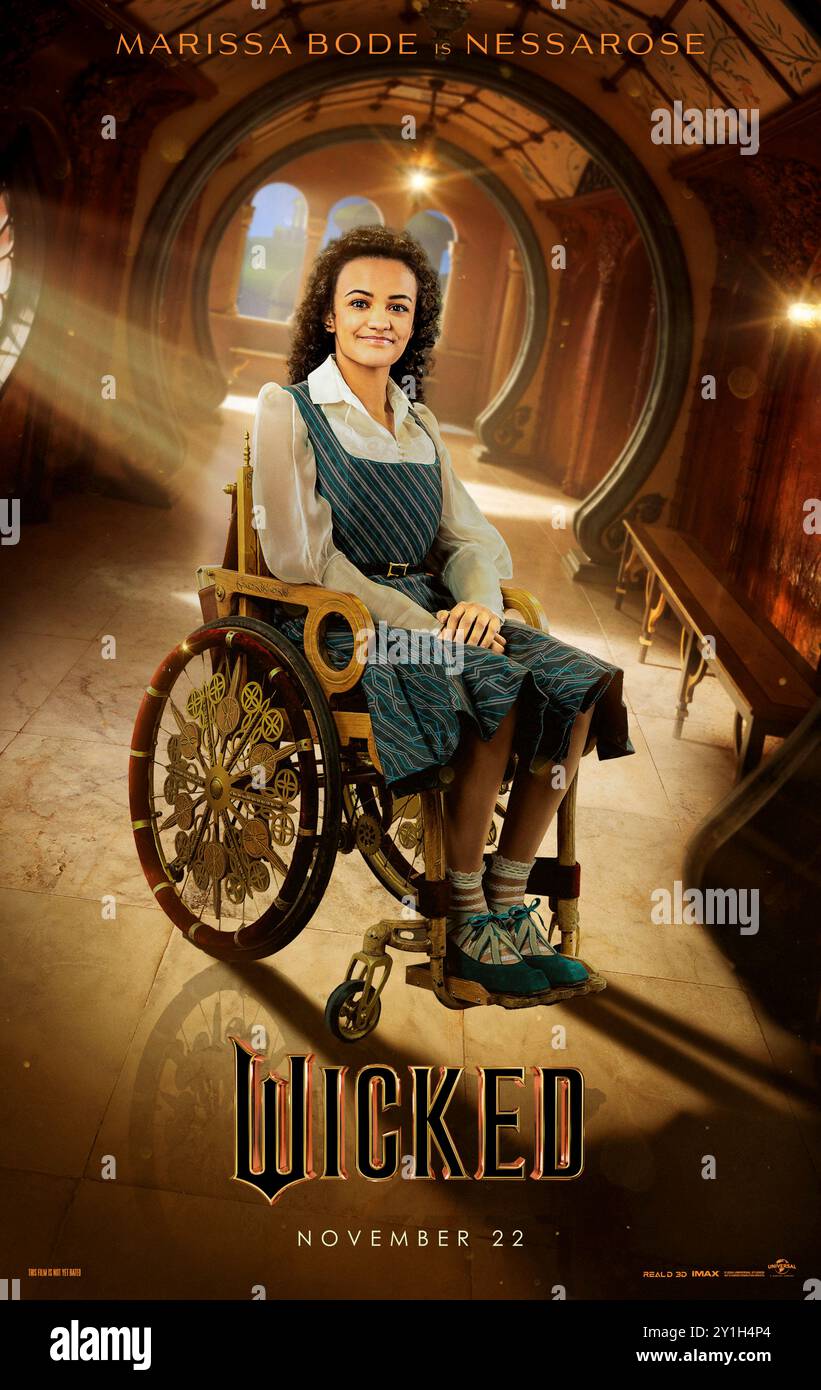 Wicked (2024) réalisé par Jon M. Chu et mettant en vedette Marissa Bode dans le rôle de Nessarose dans une adaptation grand écran de la comédie musicale de Broadway basée sur le livre The Wicked : The Life and Times of the Wicked Witch of the West de Gregory Maguire. Affiche de personnage AMÉRICAINE ***USAGE ÉDITORIAL SEULEMENT ***. Crédit : BFA / Universal Pictures Banque D'Images Wicked (2024) réalisé par Jon M. Chu et mettant en vedette Marissa Bode dans le rôle de Nessarose dans une adaptation grand écran de la comédie musicale de Broadway basée sur le livre The Wicked : The Life and Times of the Wicked Witch of the West de Gregory Maguire. Affiche de personnage AMÉRICAINE ***USAGE ÉDITORIAL SEULEMENT ***. Crédit : BFA / Universal Pictures Banque D'Images