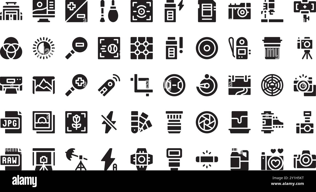 Icônes de photographie Collection d'icônes vectorielles de haute qualité avec trait modifiable. Idéal pour les projets professionnels et créatifs. Illustration de Vecteur