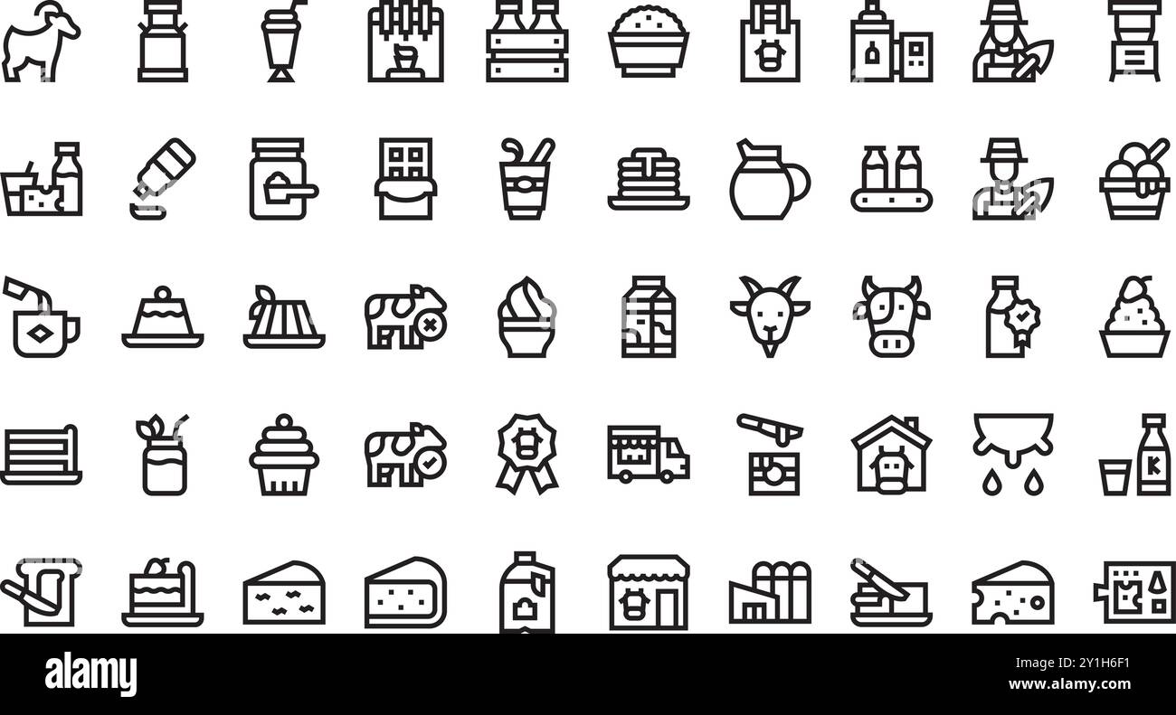 Icônes de produits laitiers Collection d'icônes vectorielles de haute qualité avec trait modifiable. Idéal pour les projets professionnels et créatifs. Illustration de Vecteur