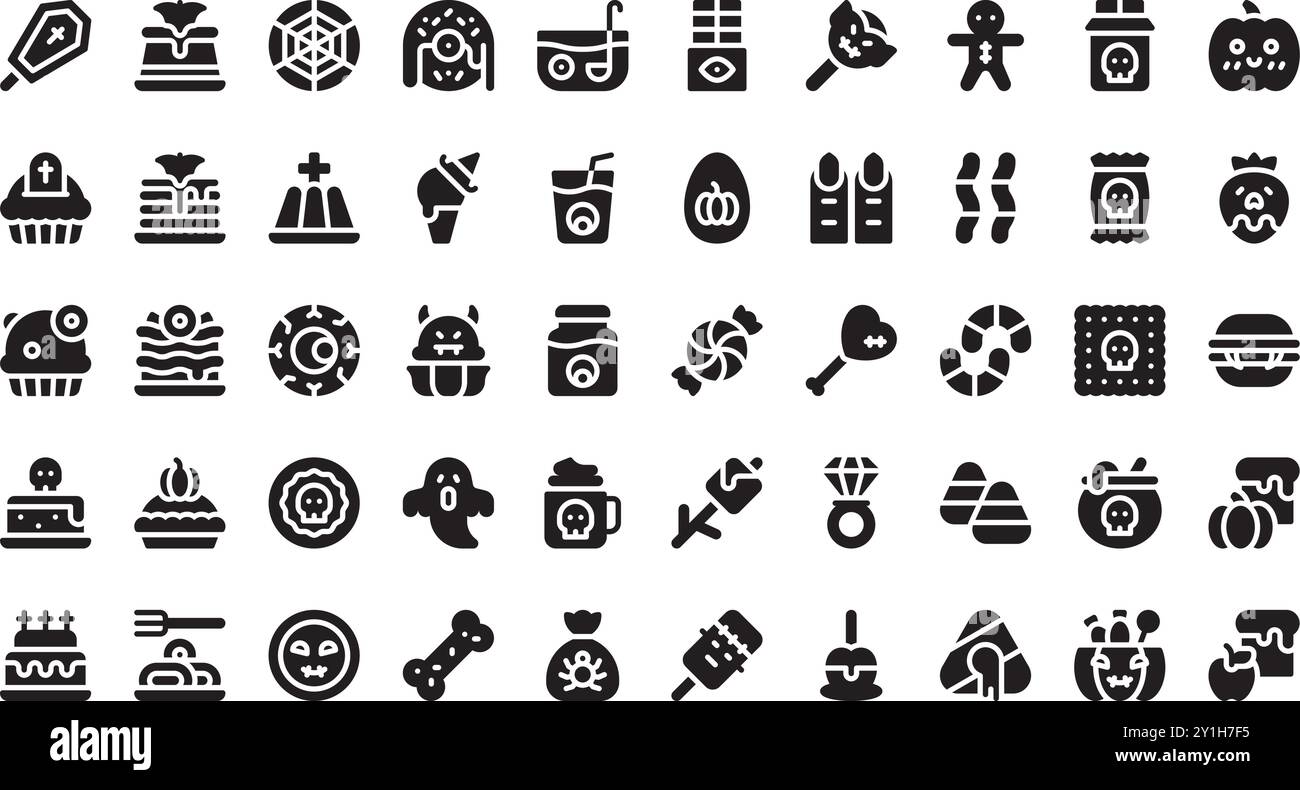 Icônes de repas d'Halloween Collection d'icônes vectorielles de haute qualité avec Stroke modifiable. Idéal pour les projets professionnels et créatifs. Illustration de Vecteur