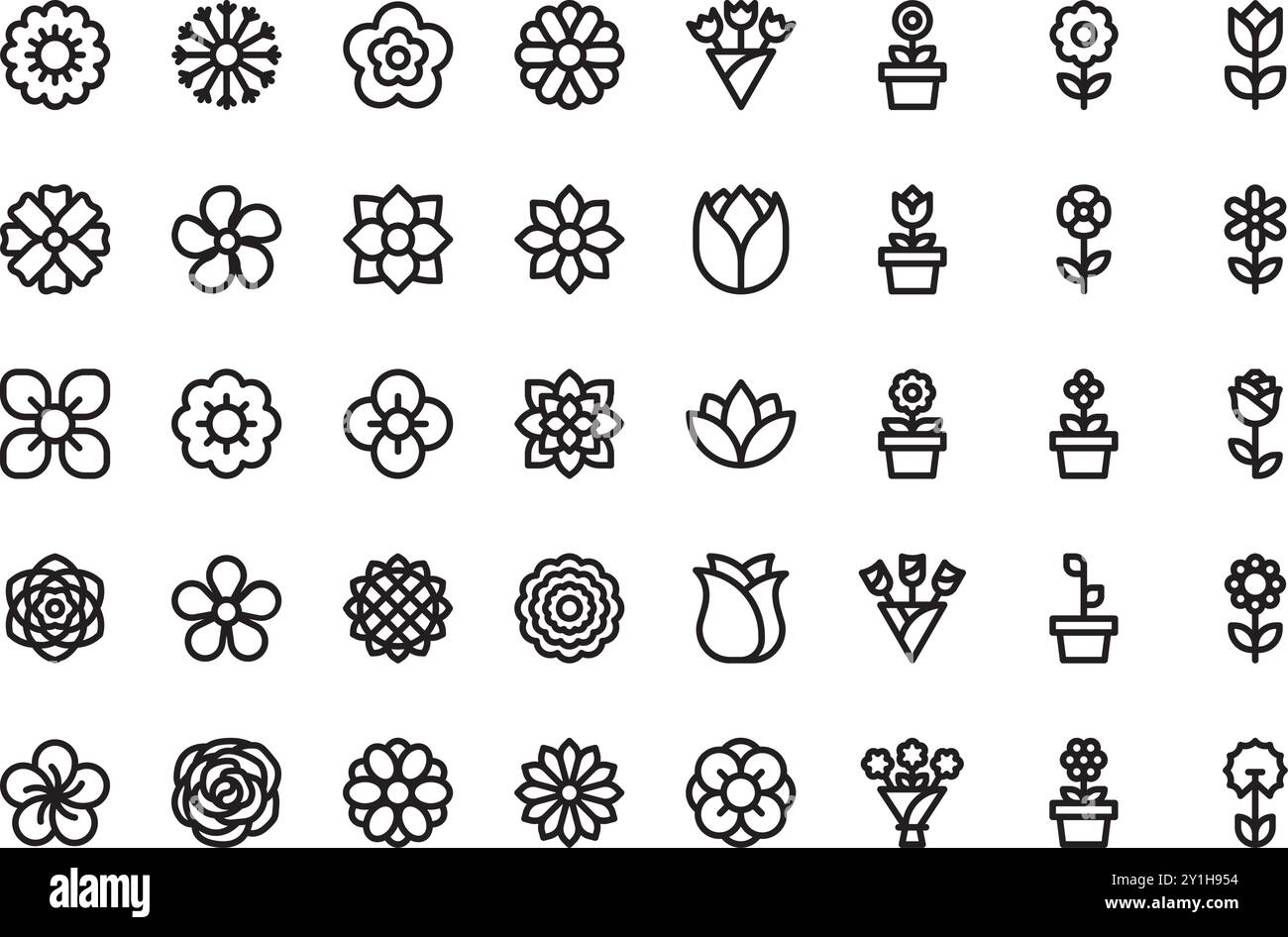 Icônes de fleurs Collection d'icônes vectorielles de haute qualité avec Stroke modifiable. Idéal pour les projets professionnels et créatifs. Illustration de Vecteur