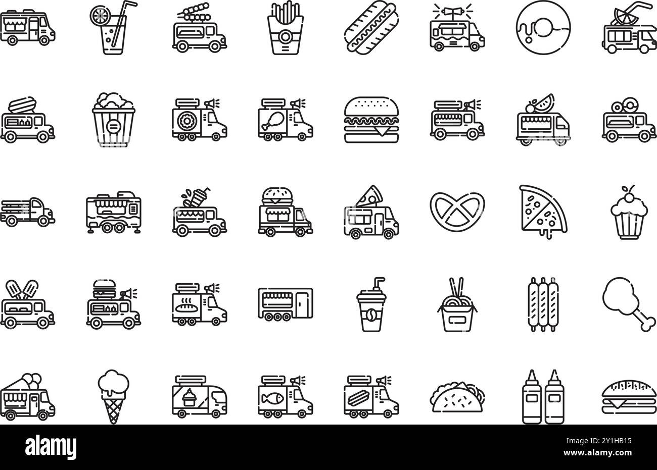 Icônes de camion de nourriture Collection d'icônes vectorielles de haute qualité avec trait modifiable. Idéal pour les projets professionnels et créatifs. Illustration de Vecteur
