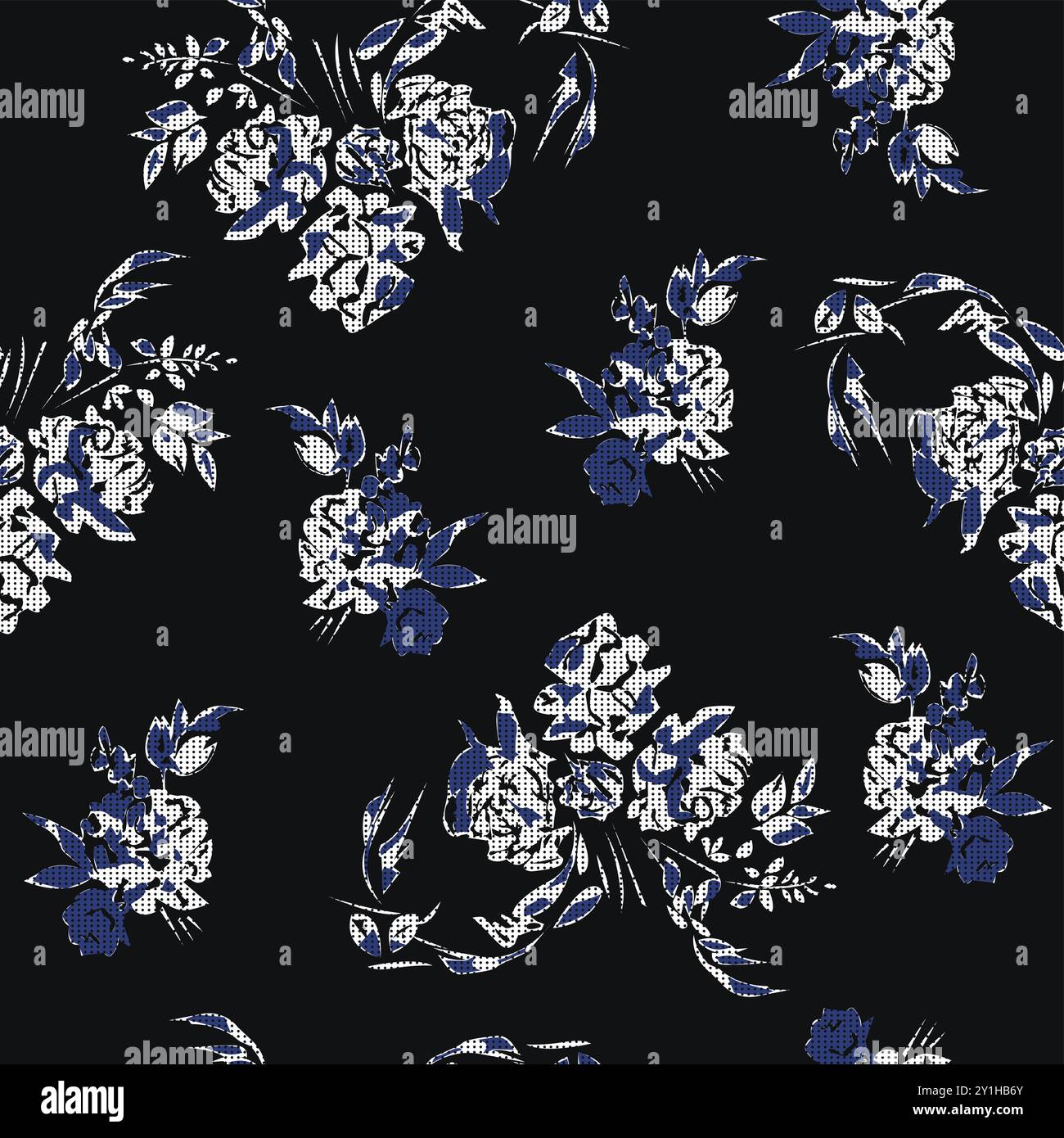 deux tons rose floral pois illustration noir fond bleu marine impression de modèle sans couture pour l'illustration graphique vectorielle de tissu textile Illustration de Vecteur