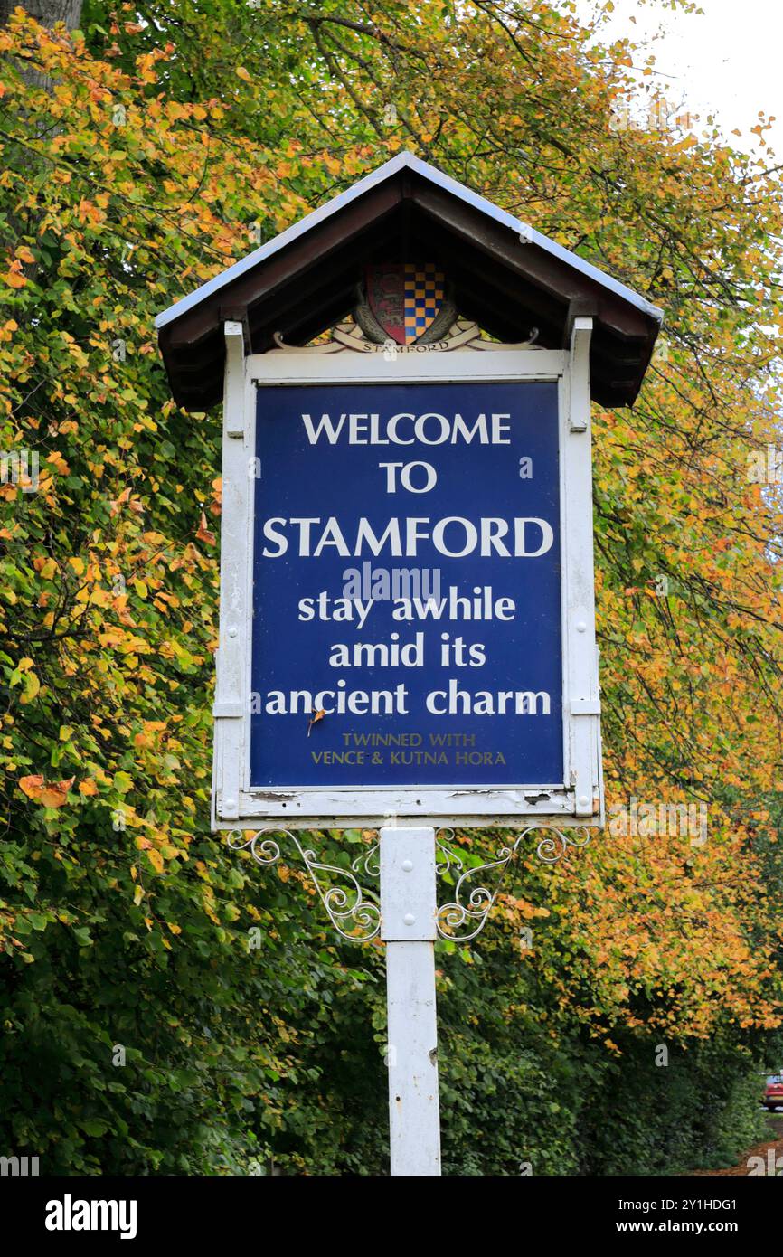 Informations touristiques sur Signer Stamford town ; ; ; l'Angleterre Lincolnshire UK Banque D'Images