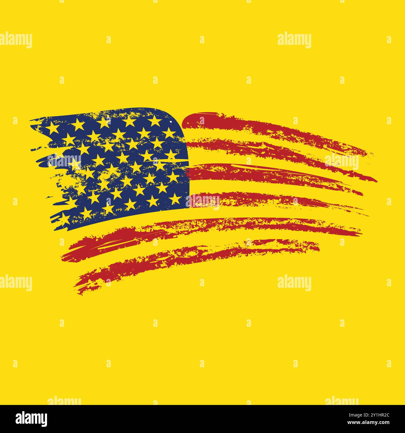 America Flag Design avec vecteur de fond jaune avec étoiles Illustration de Vecteur