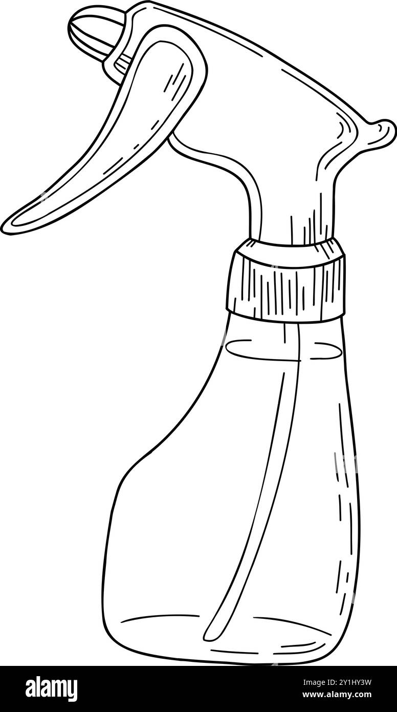 Outils de jardinage icônes linéaires et doodles. Pulvérisateur, atomiseur, irrigation, pulvérisation. Pour les fleuristes, les fleuristes, les jardiniers, les soins des plantes. Dessin au trait isolé Illustration de Vecteur
